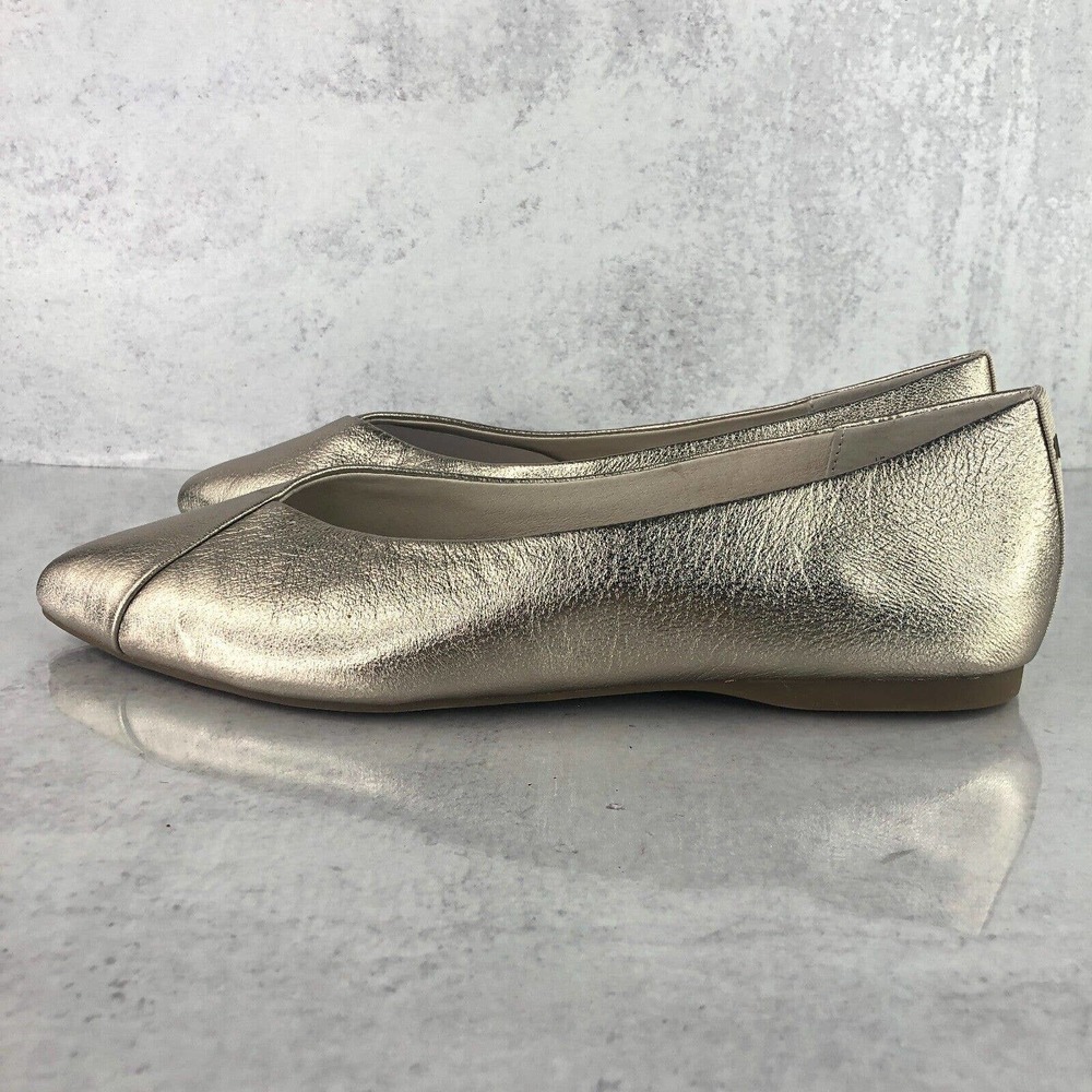 Birdies The Goldfinch Women's 8.5 Shoes Gold Leather Pointed Ballet Flats